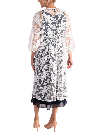 chesca Cascading Floral Embroidered Mesh Coat, White - view 2, White
