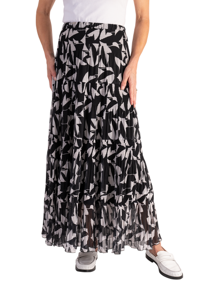 chesca Geometric Pleated Maxi Skirt, Black/White, Black/White