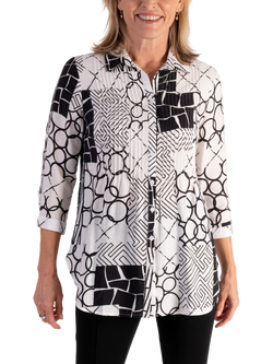 chesca Geometric Monochrome Shirt, White/Black, White/Black