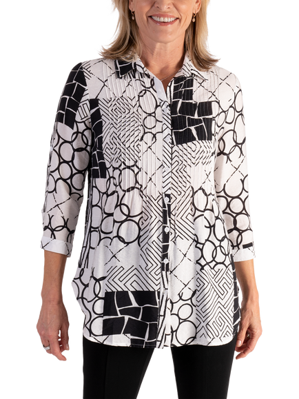 chesca Geometric Monochrome Shirt, White/Black, White/Black