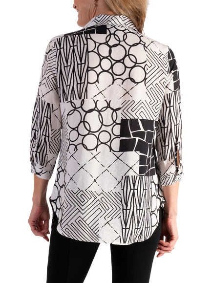 chesca Geometric Monochrome Shirt, White/Black - view 2, White/Black