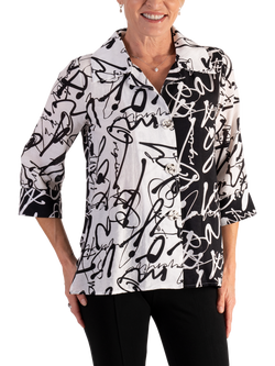 chesca Calligraphic Print Shirt, White/Black, White/Black