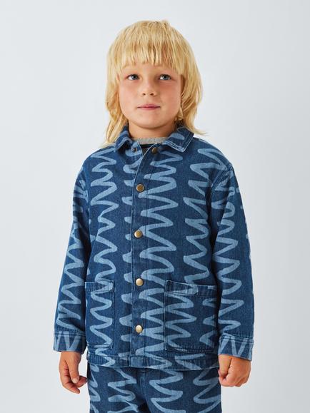 John Lewis Kids' Squiggle Print Denim Overshirt, Blue Denim, Blue Denim