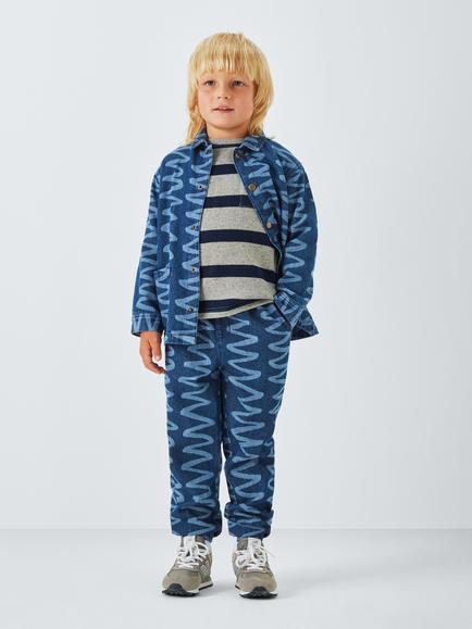 John Lewis Kids' Squiggle Print Denim Overshirt, Blue Denim - view 2, Blue Denim