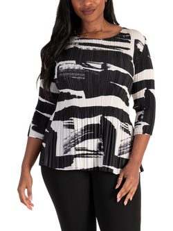 chesca Brush Stroke Pleated Top, Black/Ivory, Black/Ivory