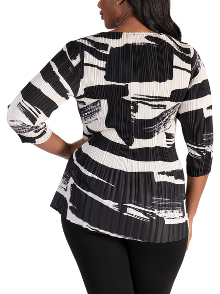 chesca Brush Stroke Pleated Top, Black/Ivory - view 2, Black/Ivory