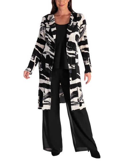 chesca Plisse Brush Stroke Jacket, Black/Ivory, Black/Ivory