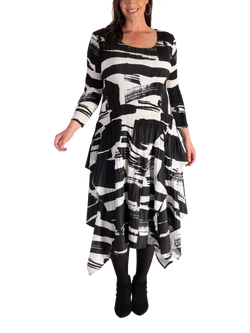 chesca Artistic Brush Stroke Dress, Black/Ivory, Black/Ivory