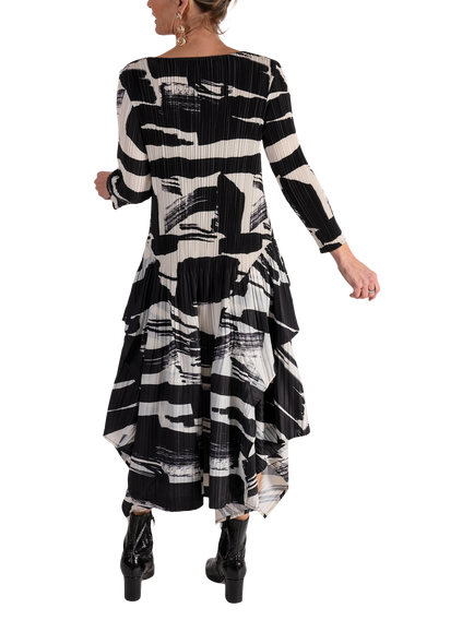 chesca Artistic Brush Stroke Dress, Black/Ivory - view 2, Black/Ivory