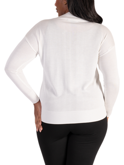 chesca Contrast Stripe V-Neck Jumper, White/Black - view 2, White/Black