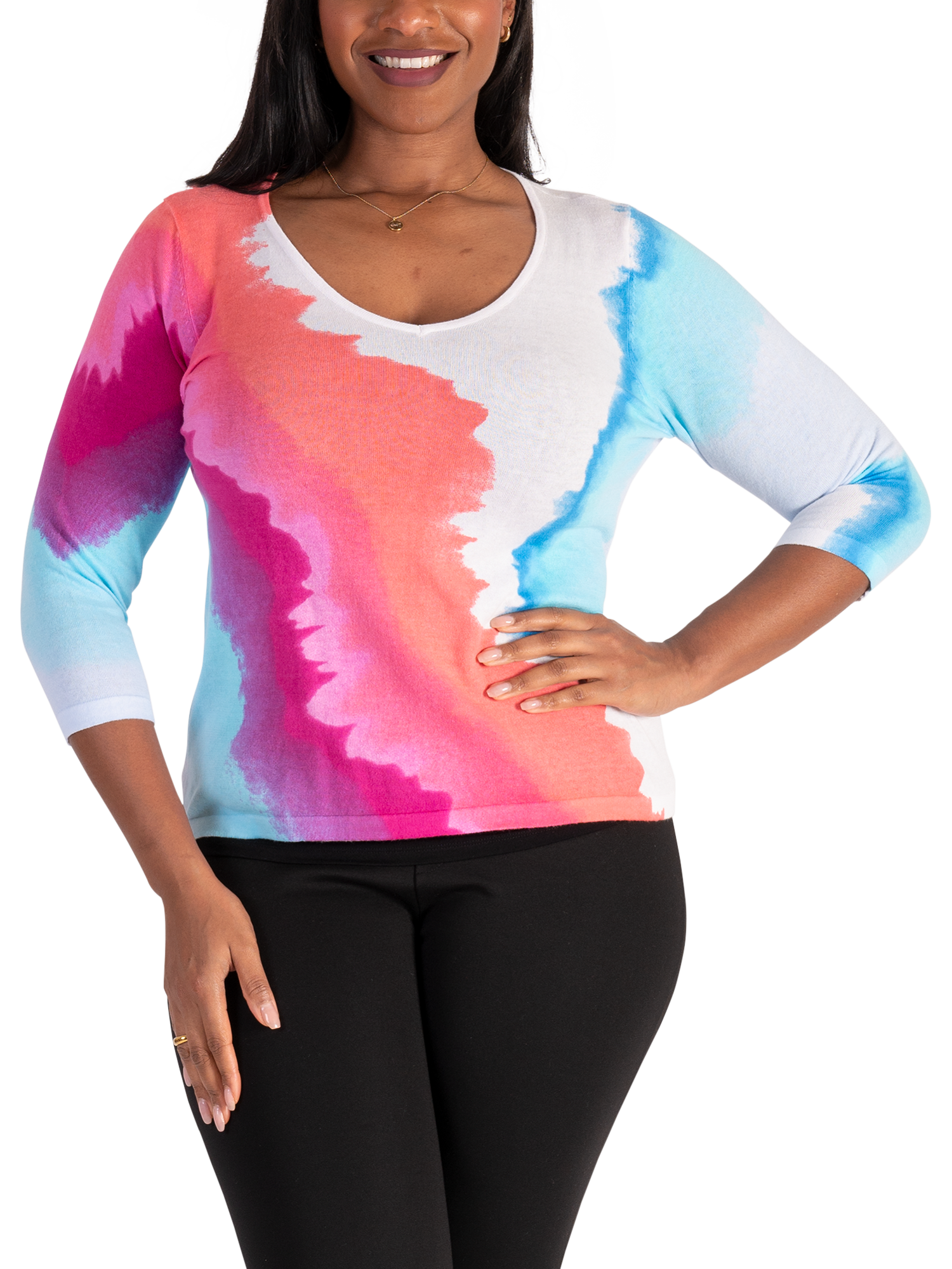 chesca Abstract Watercolour Jumper, White/Multi