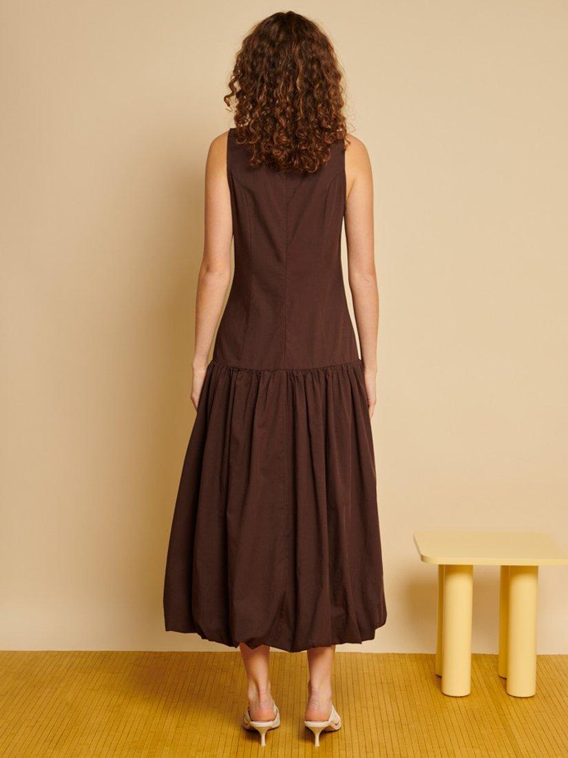 Product image 4 of 6, which shows GHOSPELL Maryam Bubble Hem Midi Dress, Brown, 6