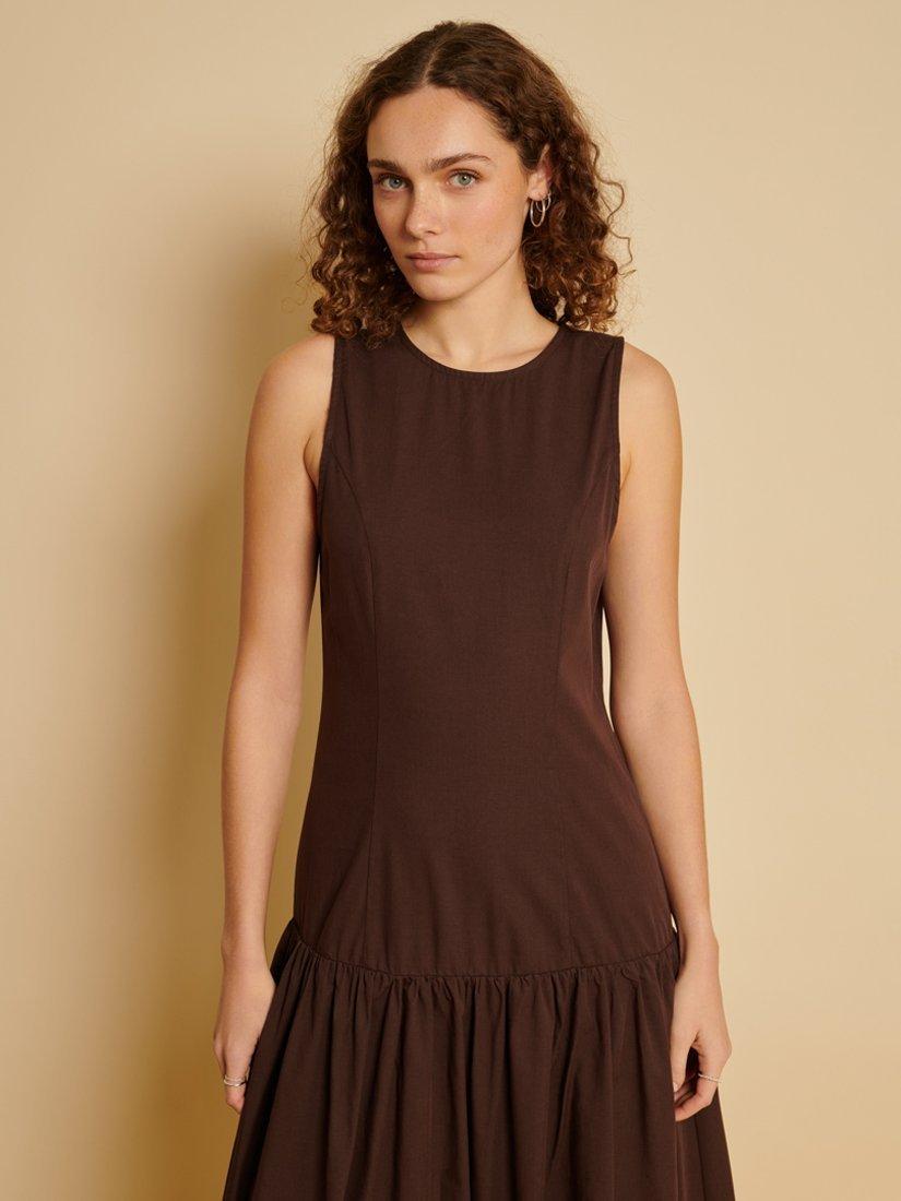 Product image 5 of 6, which shows GHOSPELL Maryam Bubble Hem Midi Dress, Brown, 6