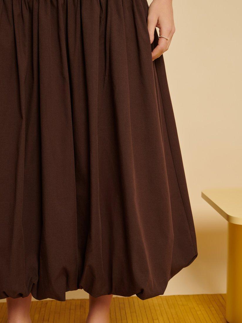 Product image 6 of 6, which shows GHOSPELL Maryam Bubble Hem Midi Dress, Brown, 6