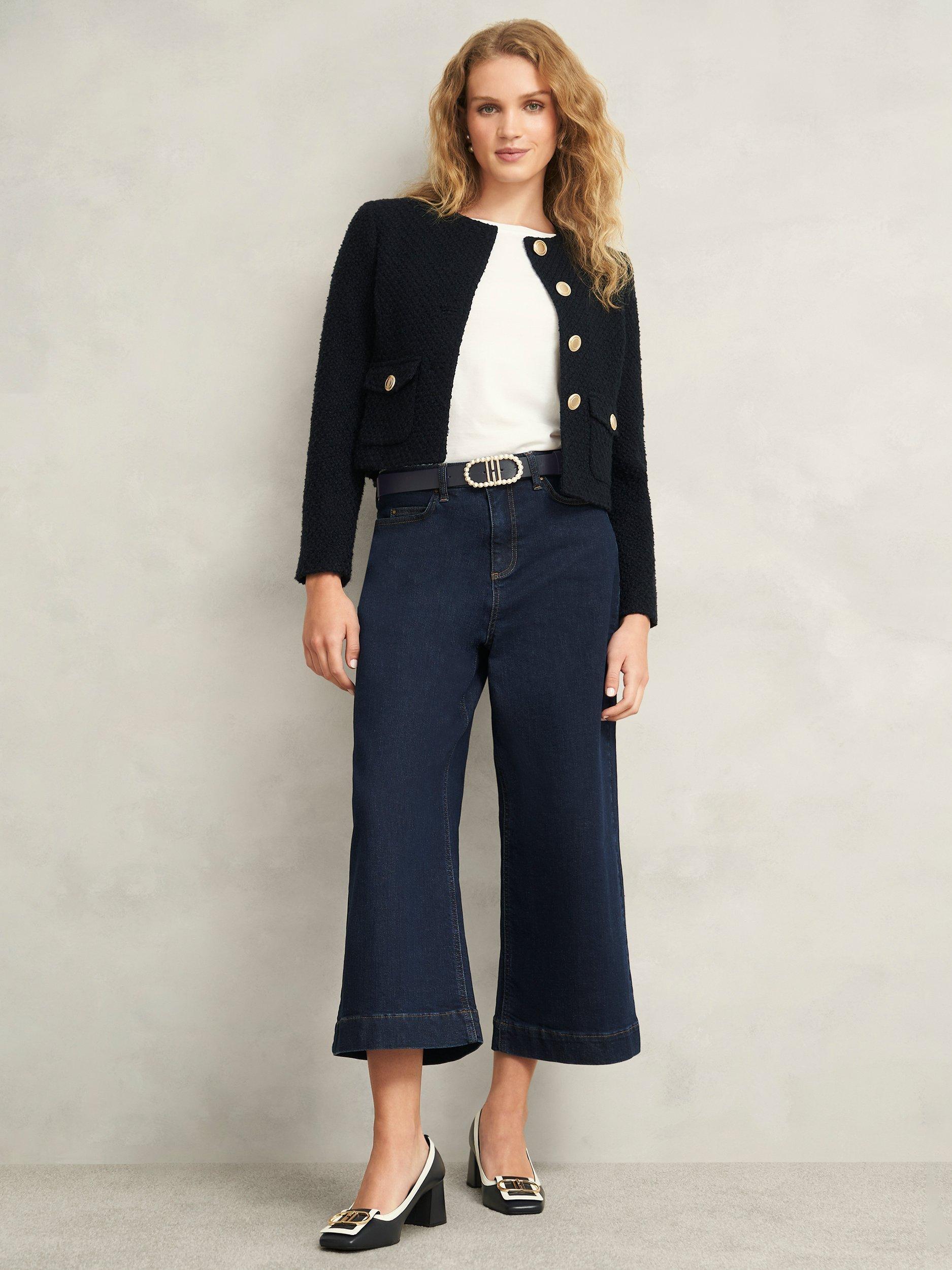Product image 3 of 3, which shows Hobbs Keira Faux Pearl Leather Belt, Midnight Navy, L