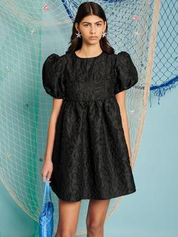 Sister Jane Oyster Jacquard Bow Back Mini Dress, Black, Black