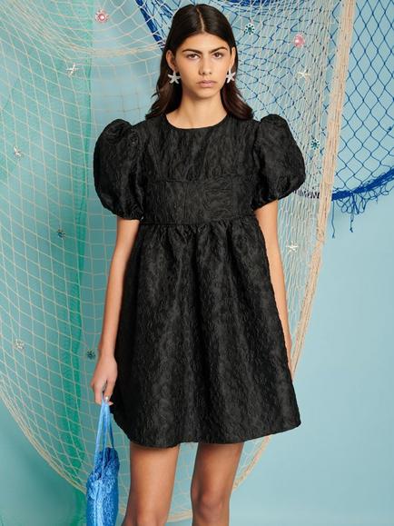 Sister Jane Oyster Jacquard Bow Back Mini Dress, Black, Black