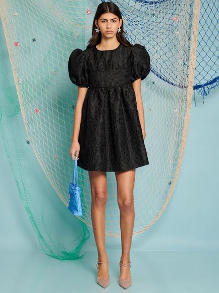 Sister Jane Oyster Jacquard Bow Back Mini Dress, Black - view 2, Black