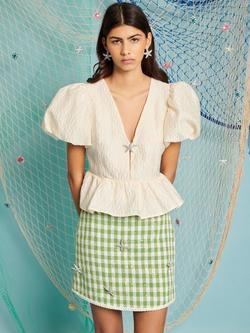 Sister Jane Reef Jacquard Starfish Brooch Top, White, White