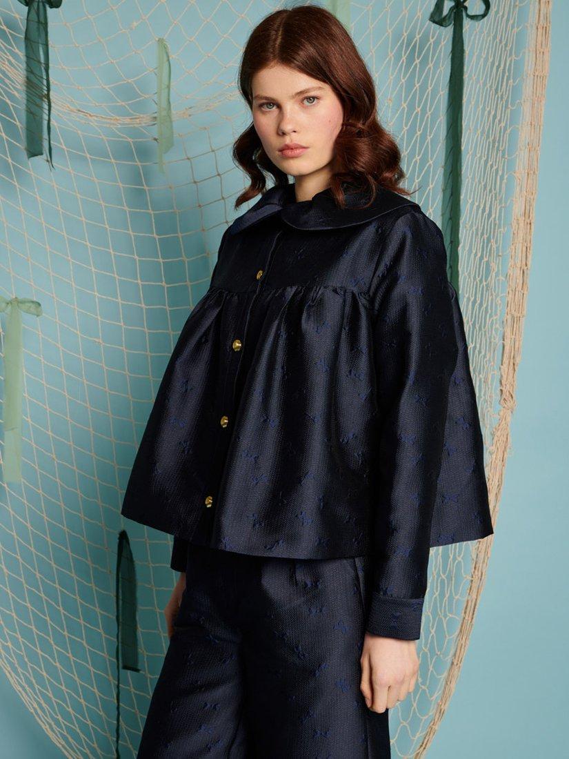 Product image 1 of 6, which shows Sister Jane Bow Jacquard Jacket, Navy, 6