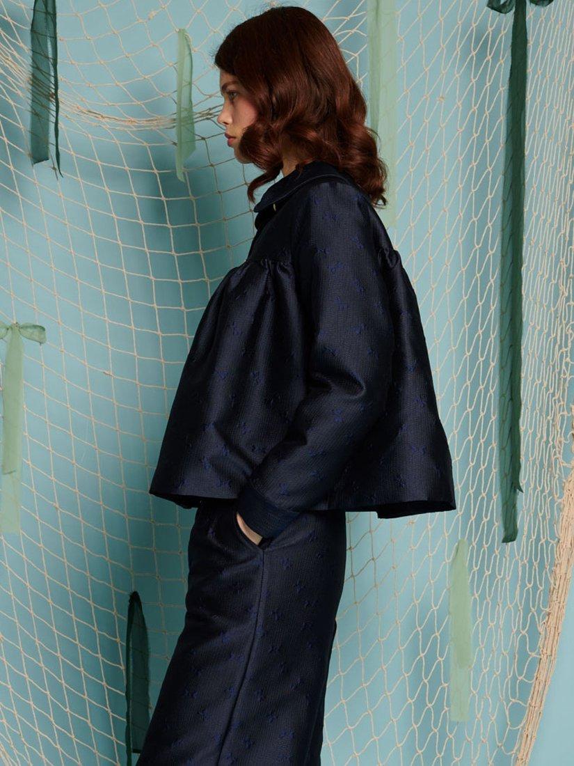 Product image 3 of 6, which shows Sister Jane Bow Jacquard Jacket, Navy, 6