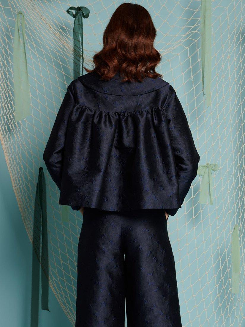 Product image 4 of 6, which shows Sister Jane Bow Jacquard Jacket, Navy, 6