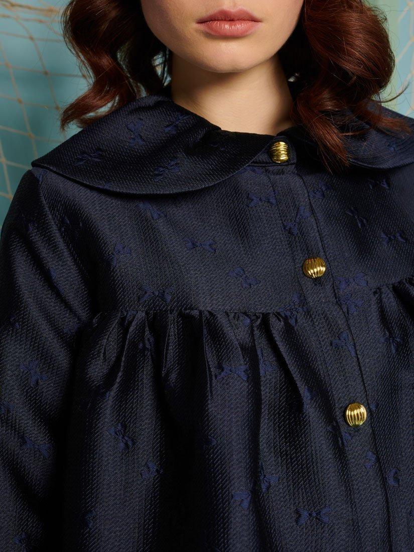 Product image 6 of 6, which shows Sister Jane Bow Jacquard Jacket, Navy, 6