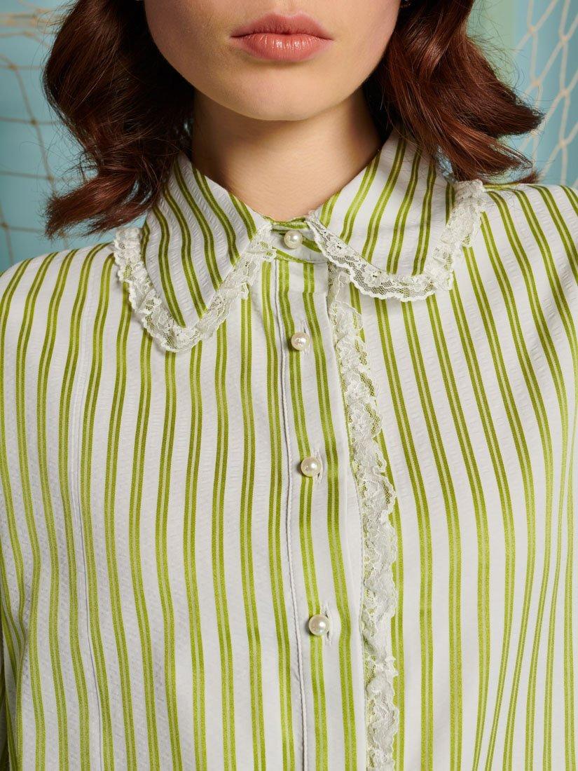Product image 6 of 6, which shows Sister Jane Seven Seas Stripe Shirt, Green/White, 6