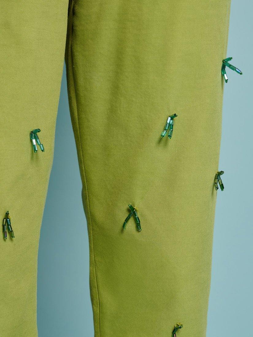 Product image 4 of 4, which shows Sister Jane Albert Beaded Tapered Trousers, Green, XS-S