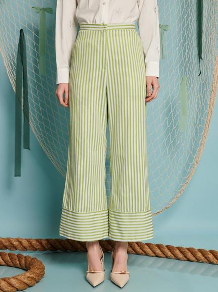 Sister Jane Seven Seas Stripe Trousers, Green/White, Green/White