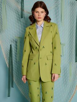 Sister Jane Albert Beaded Cotton Blend Blazer, Green, Green