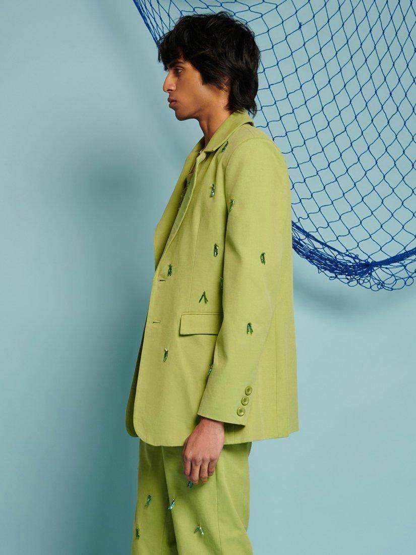 Product image 3 of 5, which shows Sister Jane Albert Beaded Cotton Blend Blazer, Green, XS-S