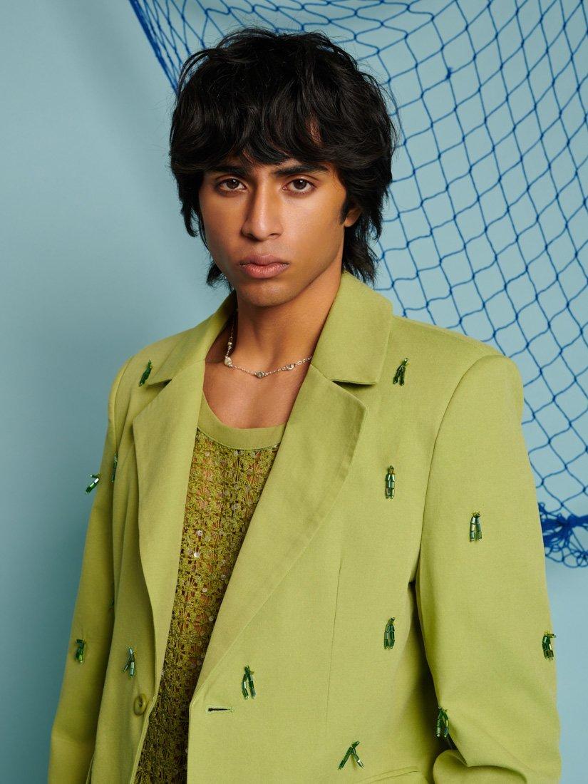 Product image 4 of 5, which shows Sister Jane Albert Beaded Cotton Blend Blazer, Green, XS-S