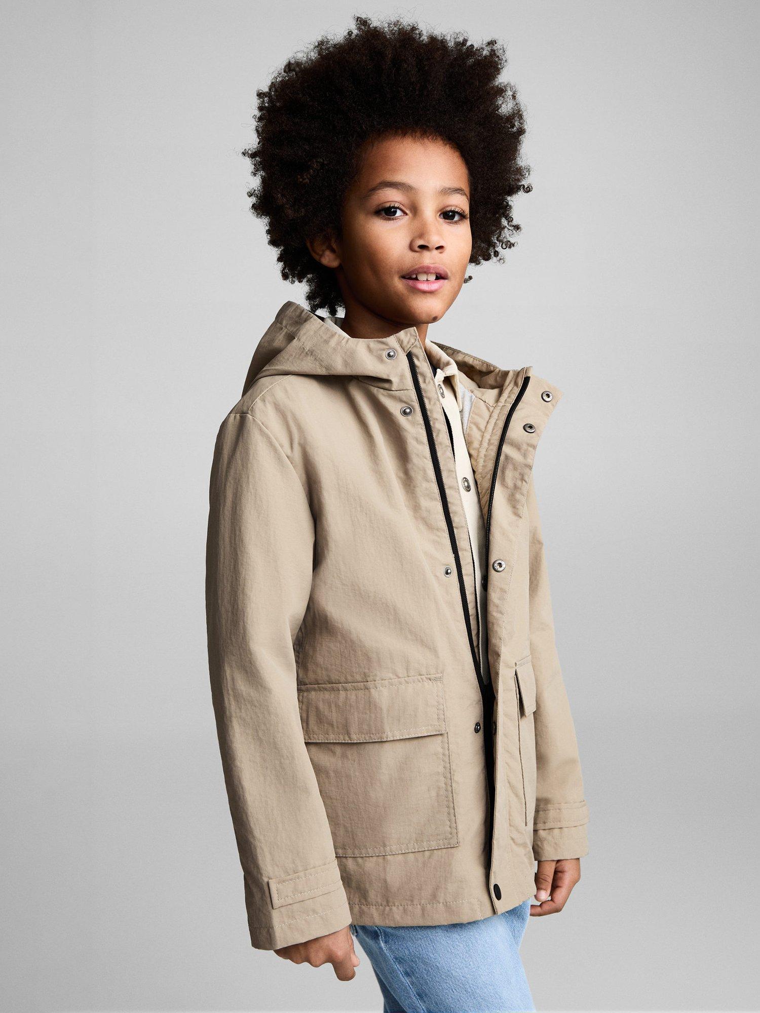Mango Kids' Marcos Water Repellent Raincoat, Light Pastel Brown