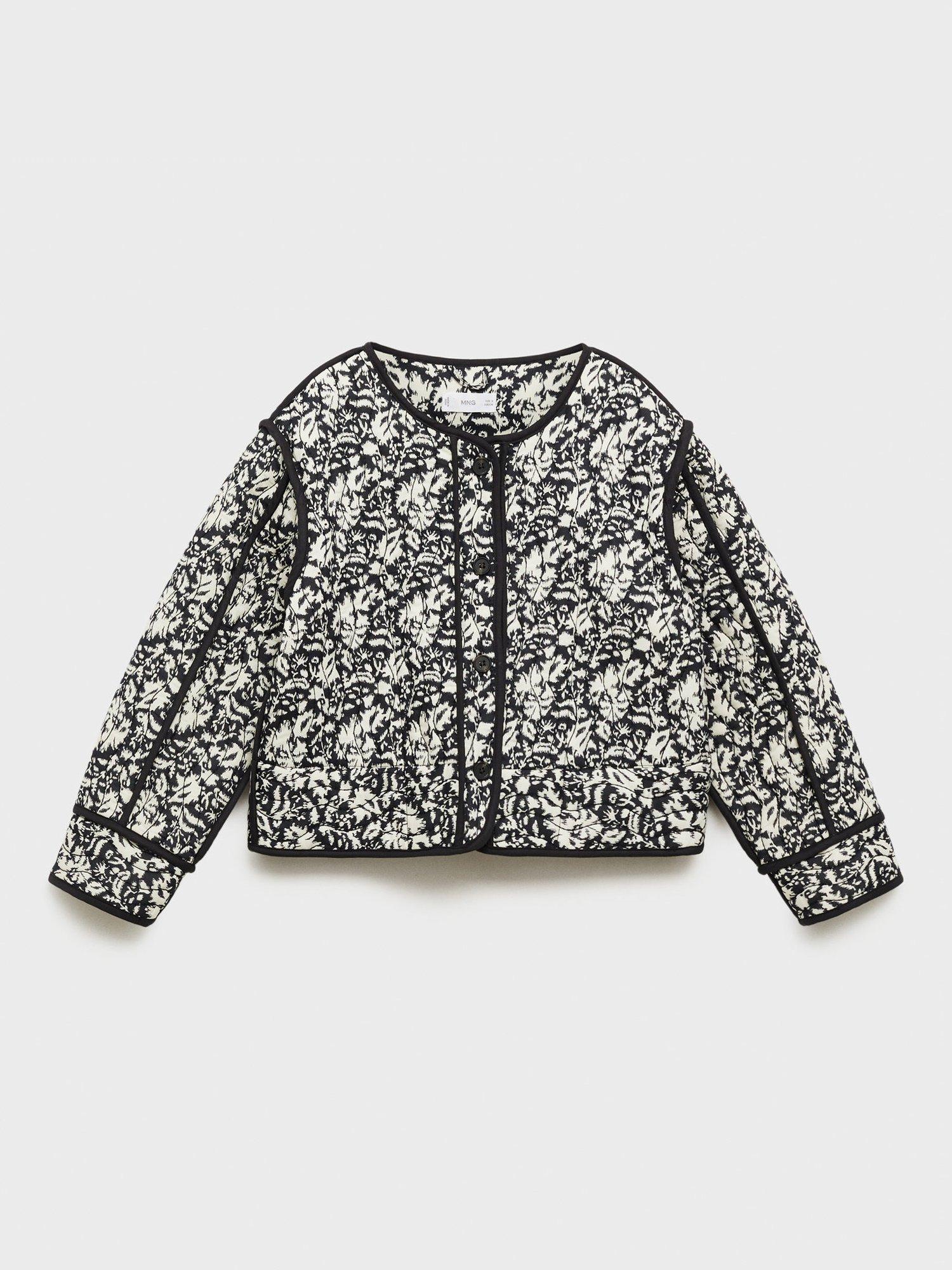 Product image 1 of 4, which shows Mango Kids' Yas Floral Cotton Jacket, Black, 9 years