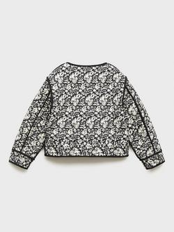 Mango Kids' Yas Floral Cotton Jacket, Black - view 2, Black