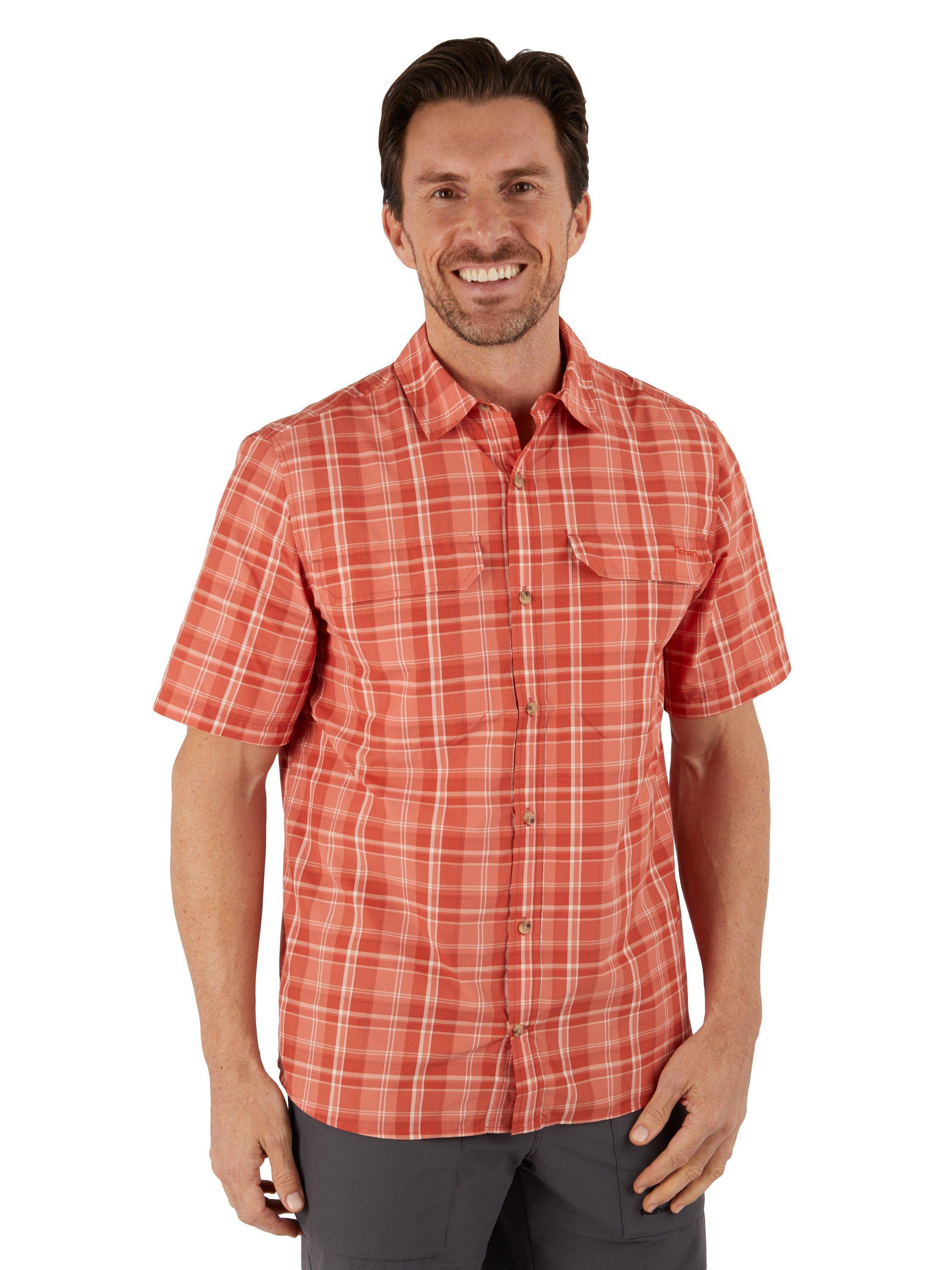 Product image 1 of 7, which shows Rohan Men's Pennine Short Sleeve Shirt, Dusk Orange Check, S