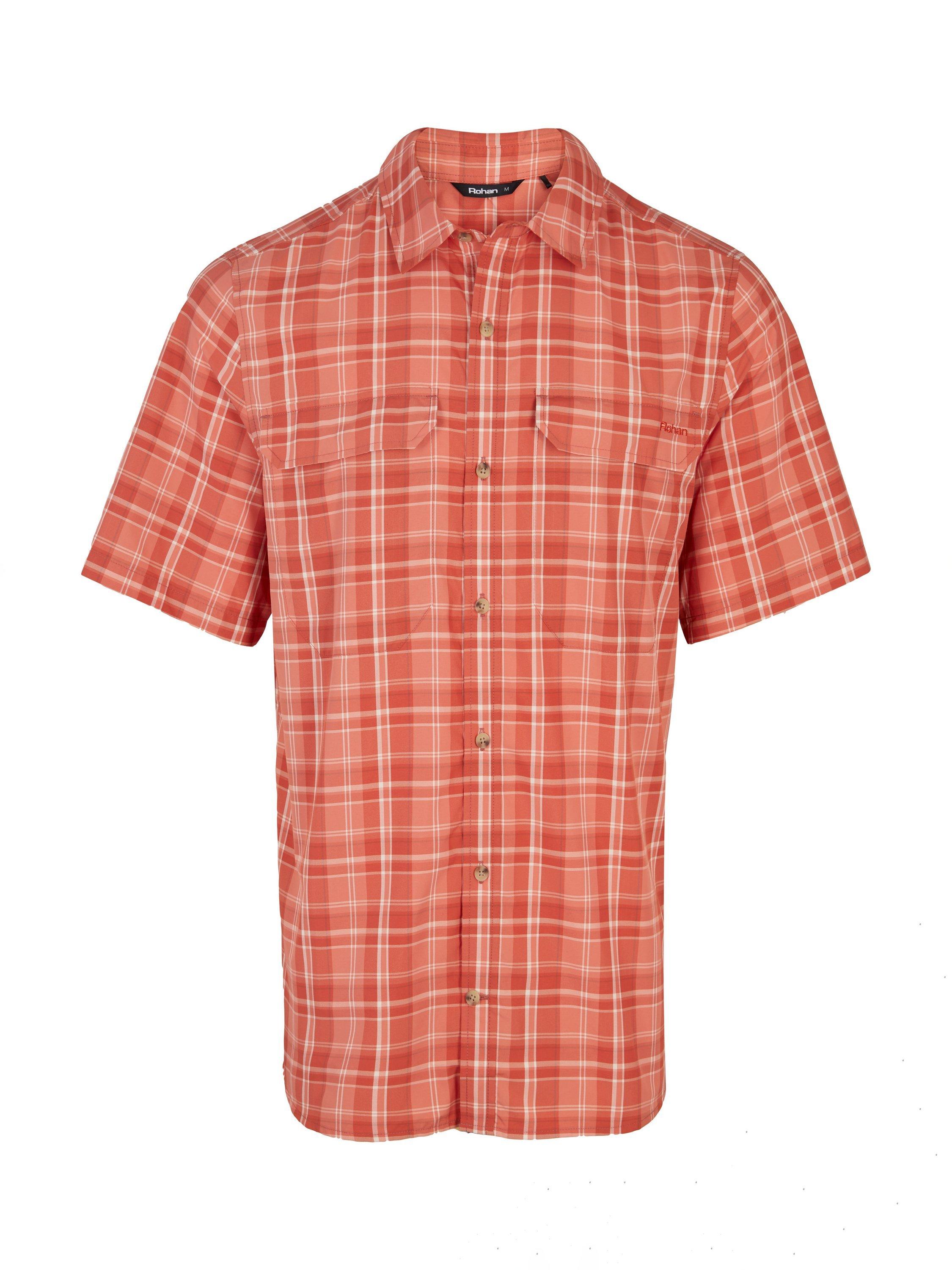 Product image 3 of 7, which shows Rohan Men's Pennine Short Sleeve Shirt, Dusk Orange Check, S