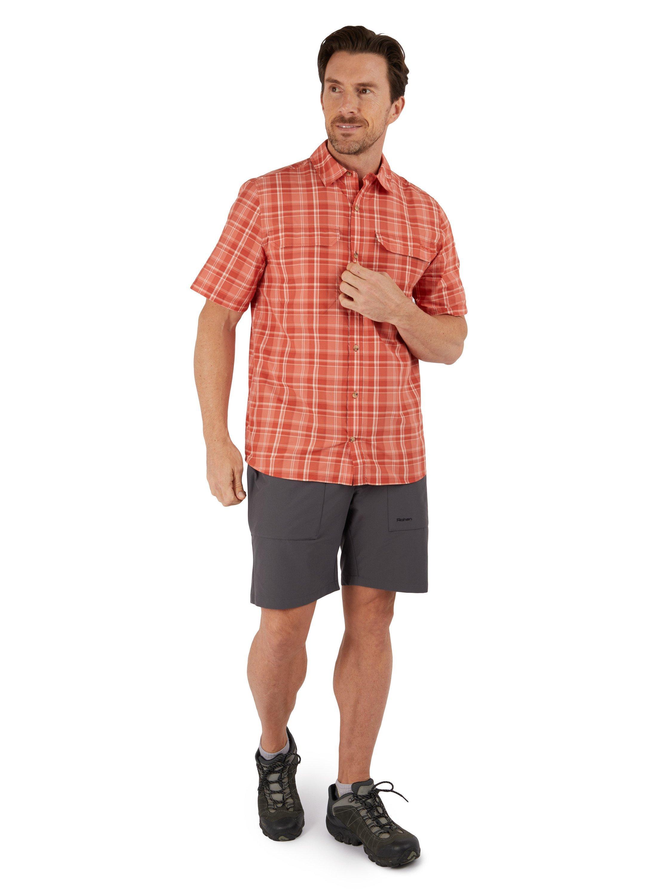 Product image 4 of 7, which shows Rohan Men's Pennine Short Sleeve Shirt, Dusk Orange Check, S