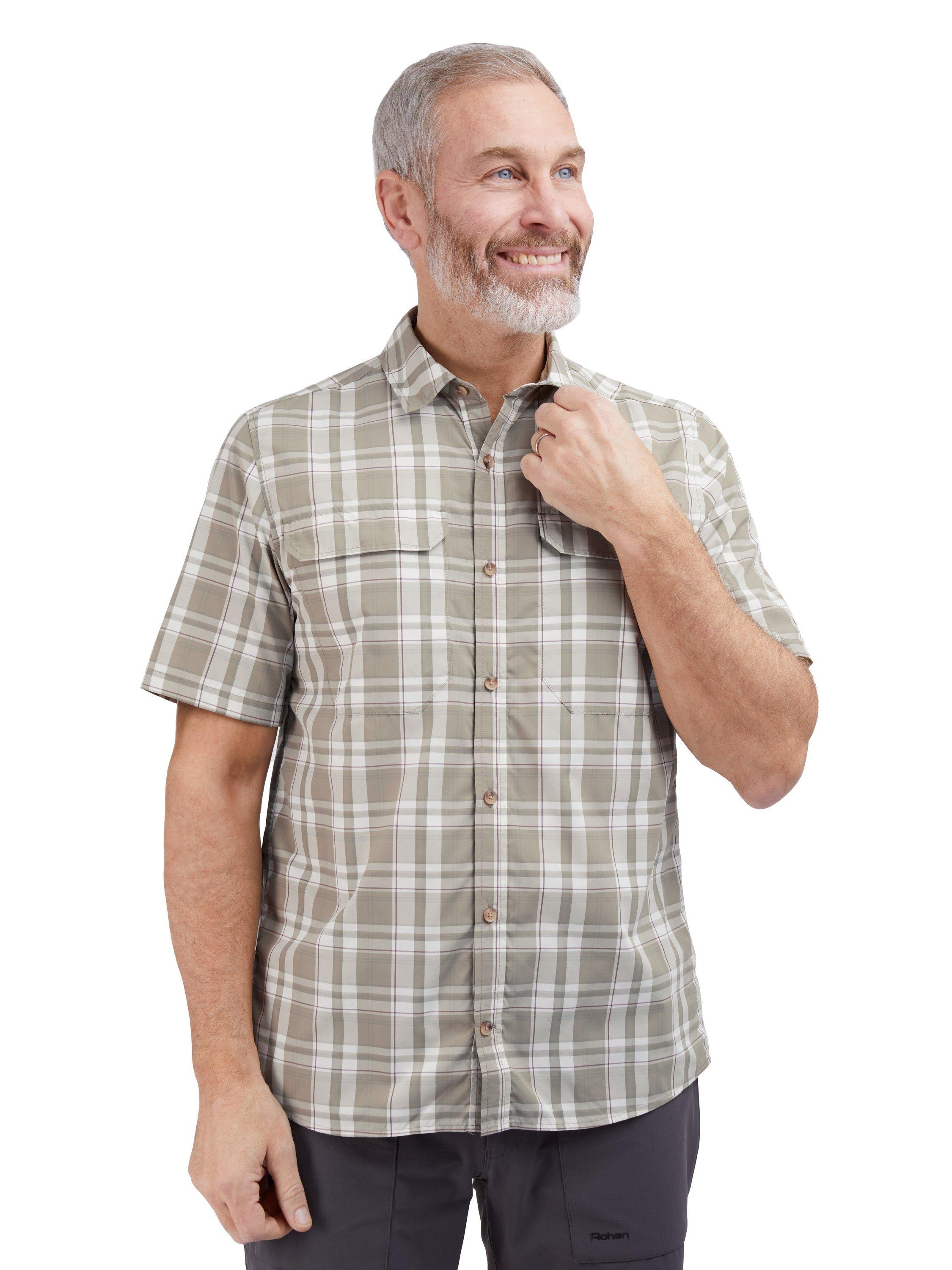 Product image 1 of 7, which shows Rohan Men's Pennine Short Sleeve Shirt, Desert Green Check, S