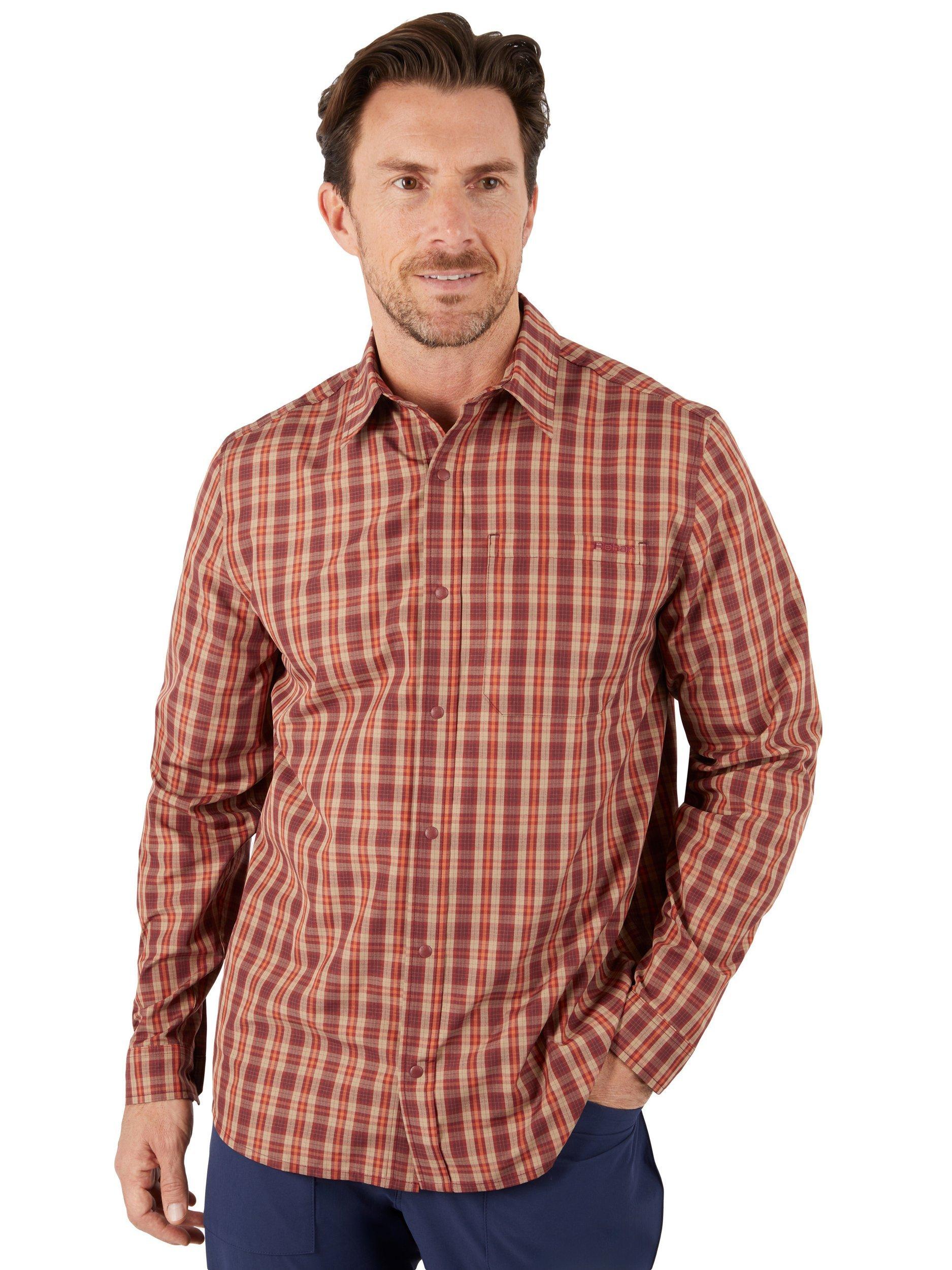 Product image 1 of 7, which shows Rohan Men's Portreath Long Sleeve Shirt, Red/Orange, S