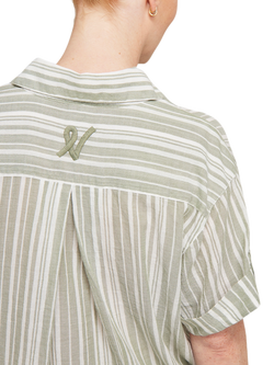 Nudea GOTS Organic Cotton Stripe Short Sleeve Pyjama Shirt - view 2, Sage Stripe