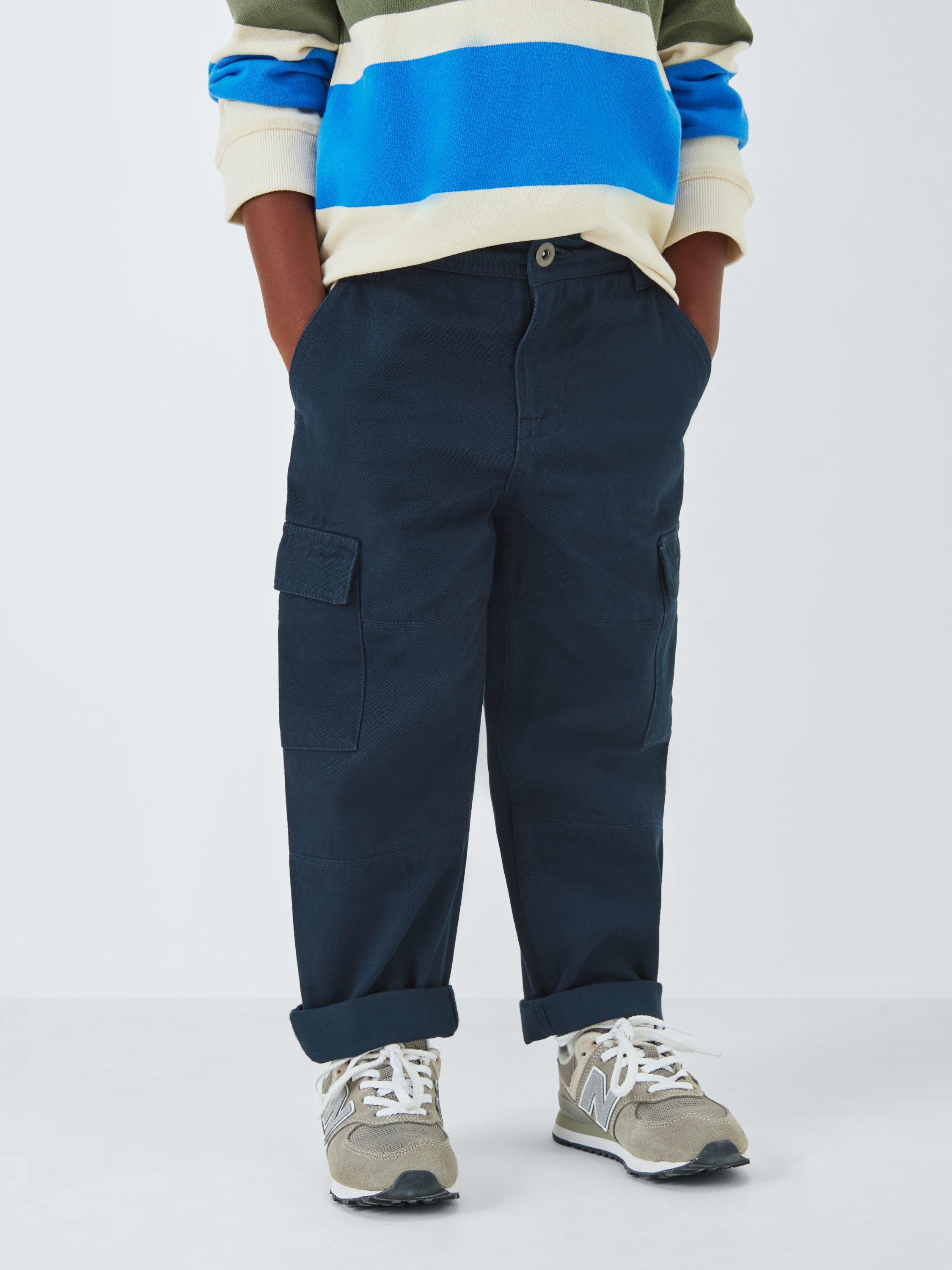 Product image 1 of 8, which shows John Lewis Kids' Slub Cargo Trousers, Navy Blazer, 5 years