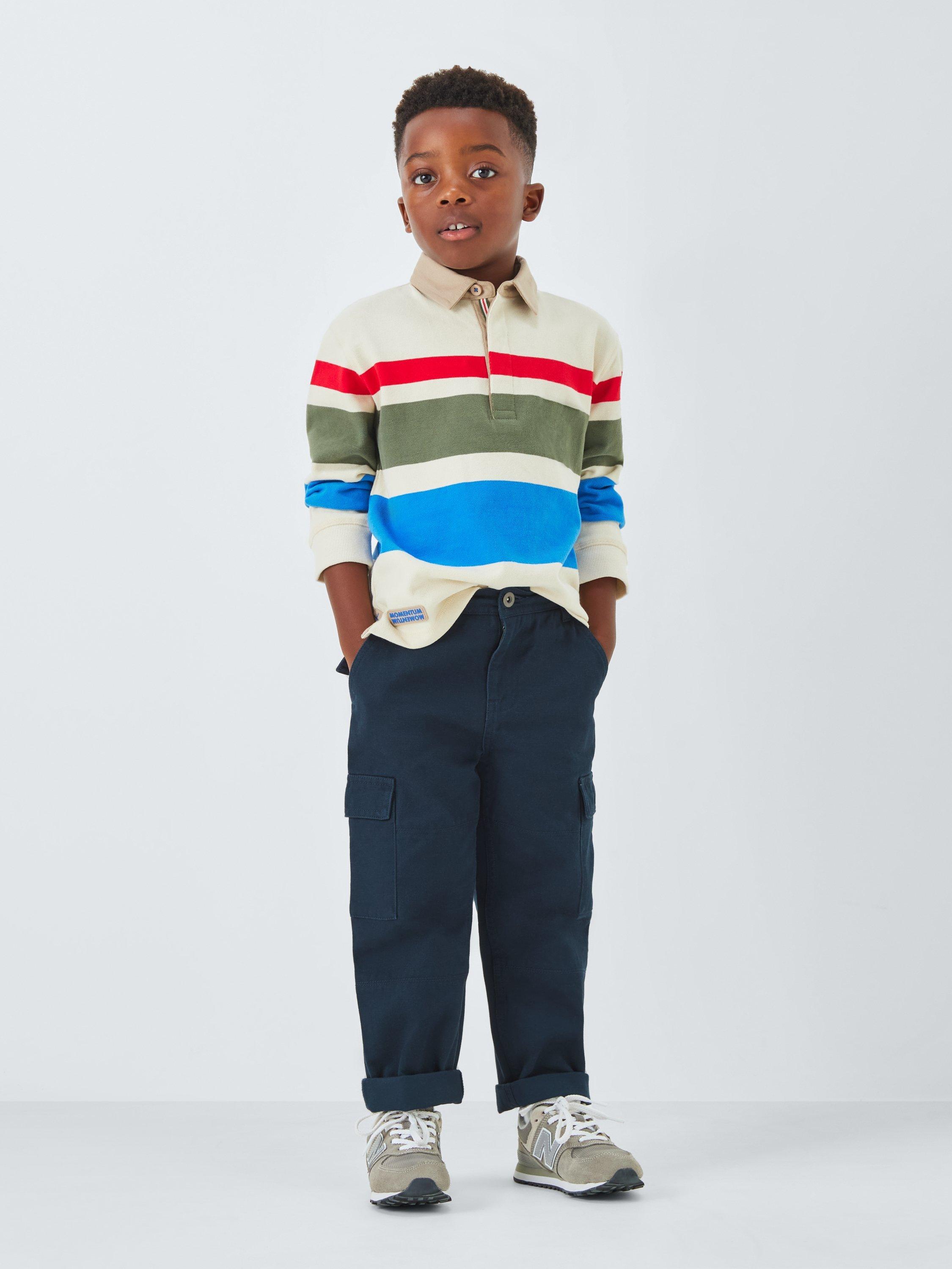 Product image 2 of 8, which shows John Lewis Kids' Slub Cargo Trousers, Navy Blazer, 5 years