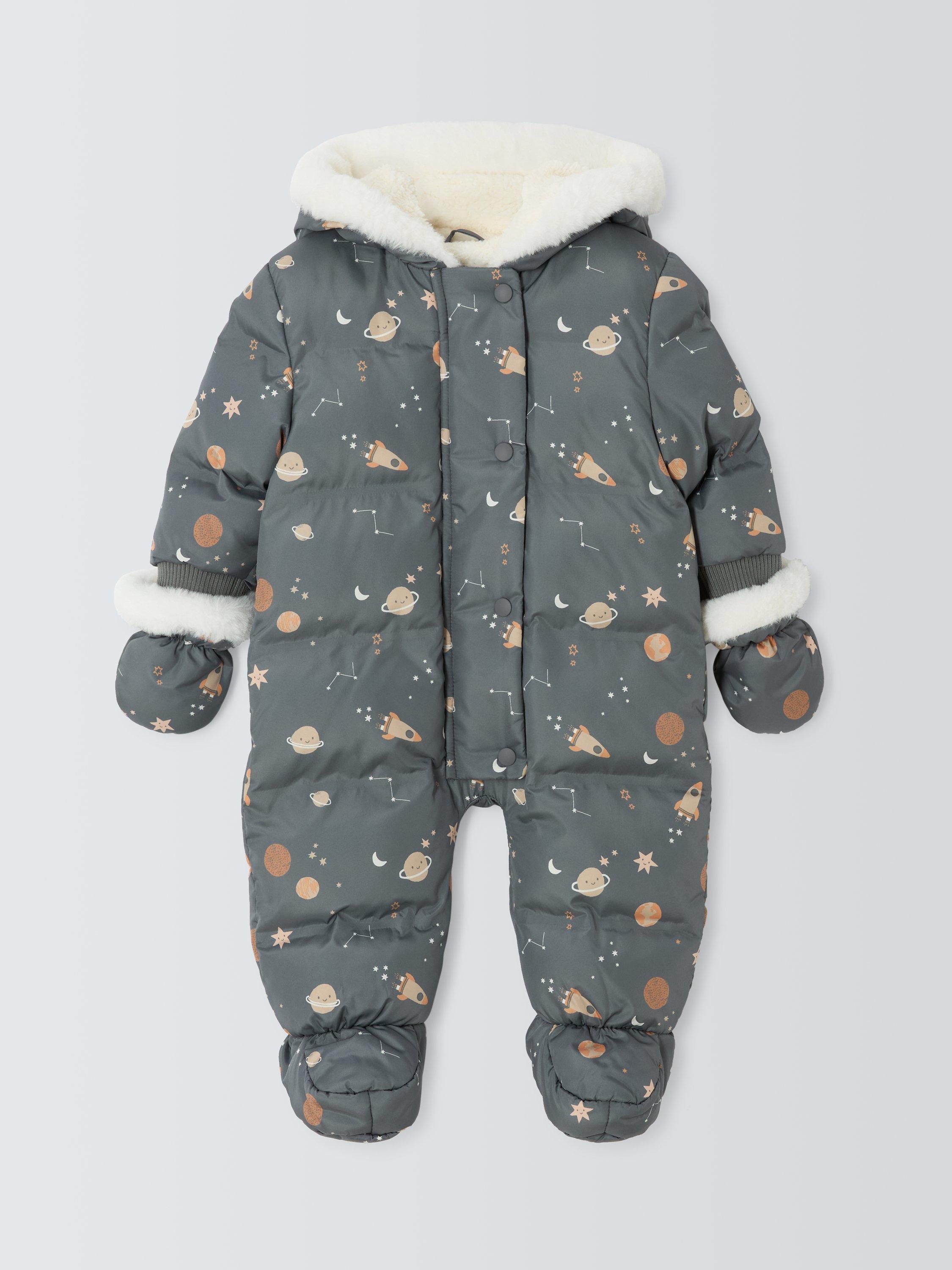 Product image 1 of 6, which shows John Lewis Baby Space Snowsuit & Mittens Set, Grey, Newborn