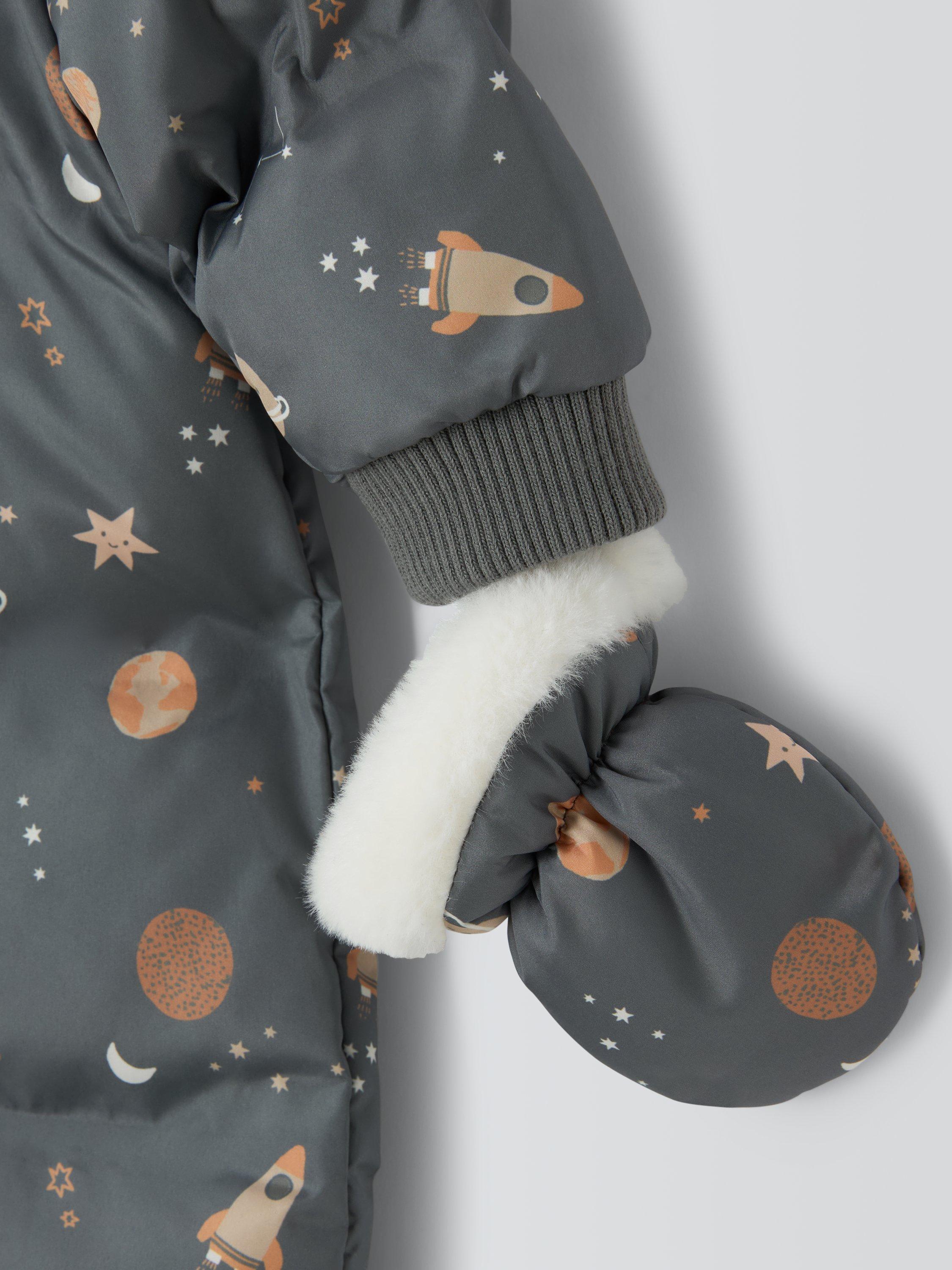 Product image 3 of 6, which shows John Lewis Baby Space Snowsuit & Mittens Set, Grey, Newborn