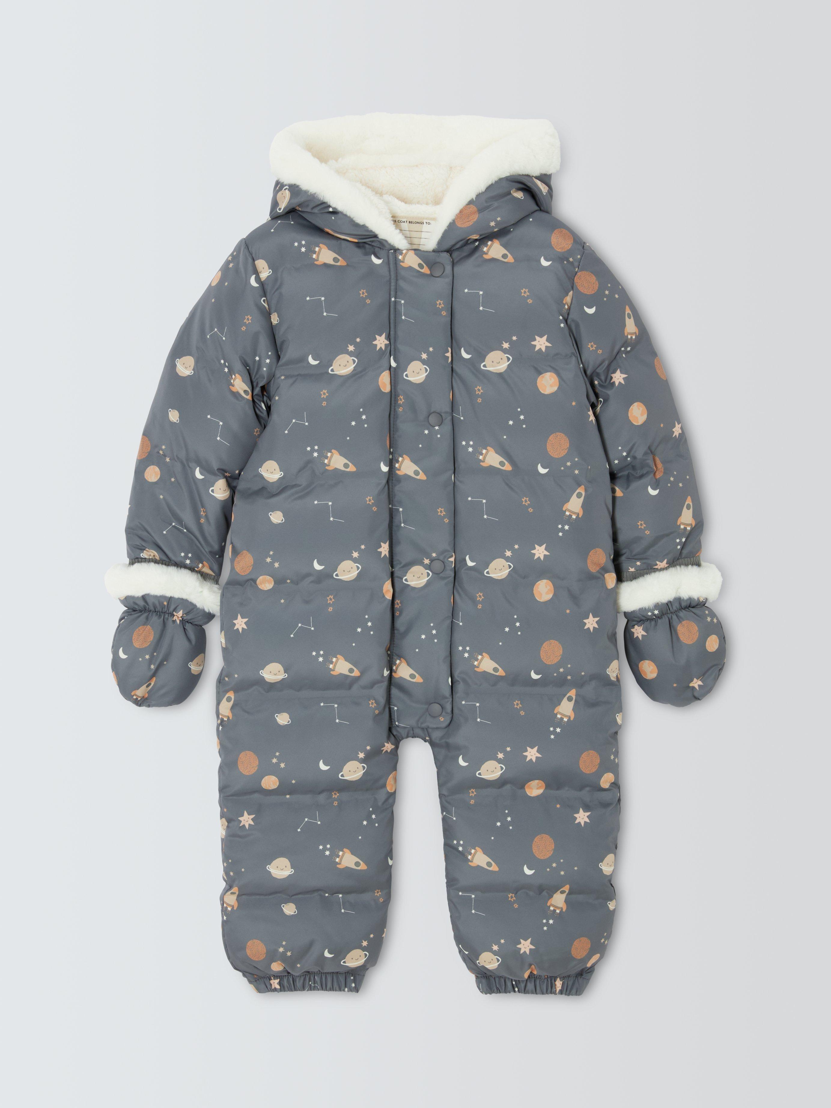 Product image 4 of 6, which shows John Lewis Baby Space Snowsuit & Mittens Set, Grey, Newborn