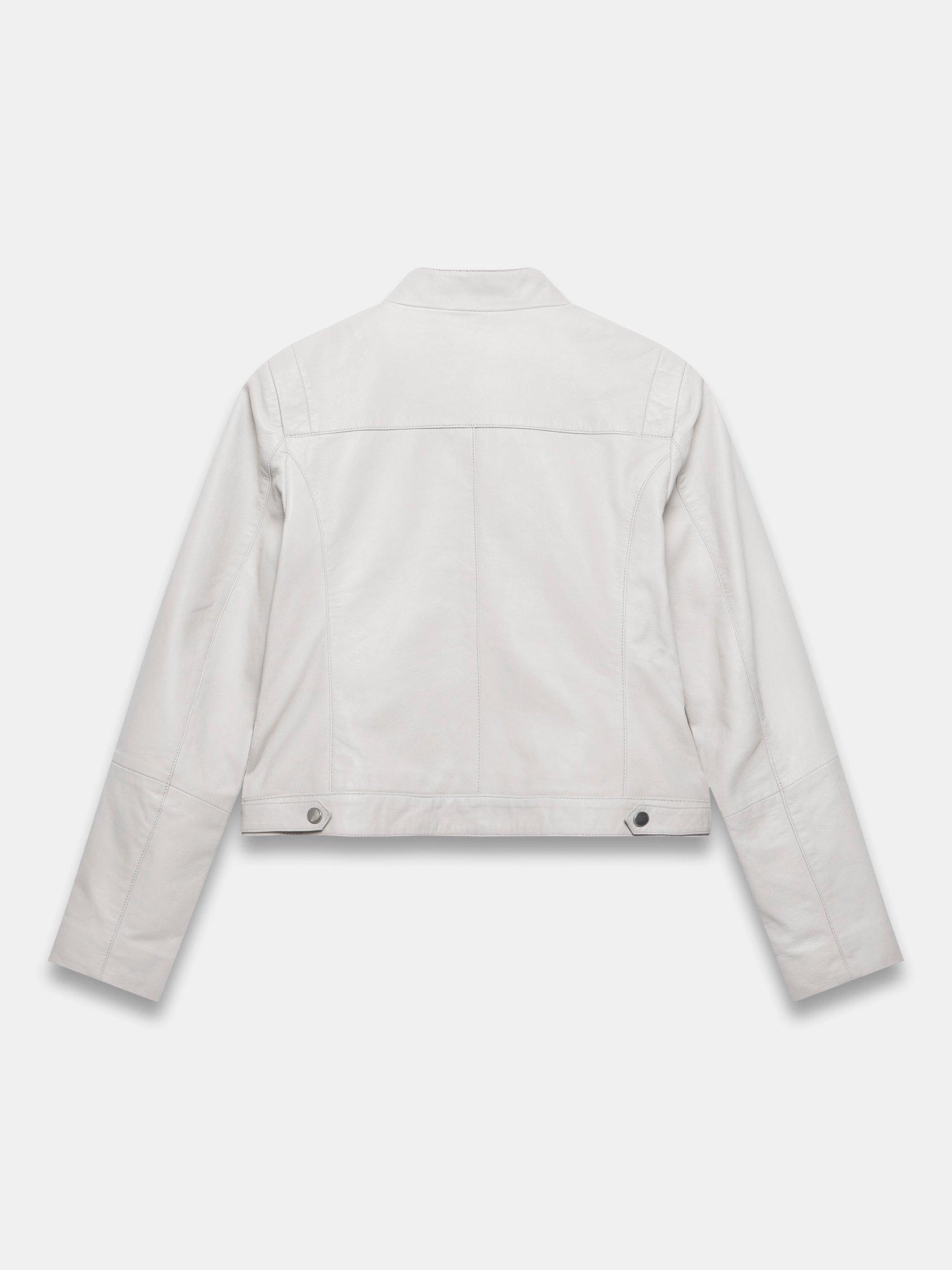 Product image 7 of 7, which shows Mint Velvet Zip Pockets Leather Jacket, Natural, M