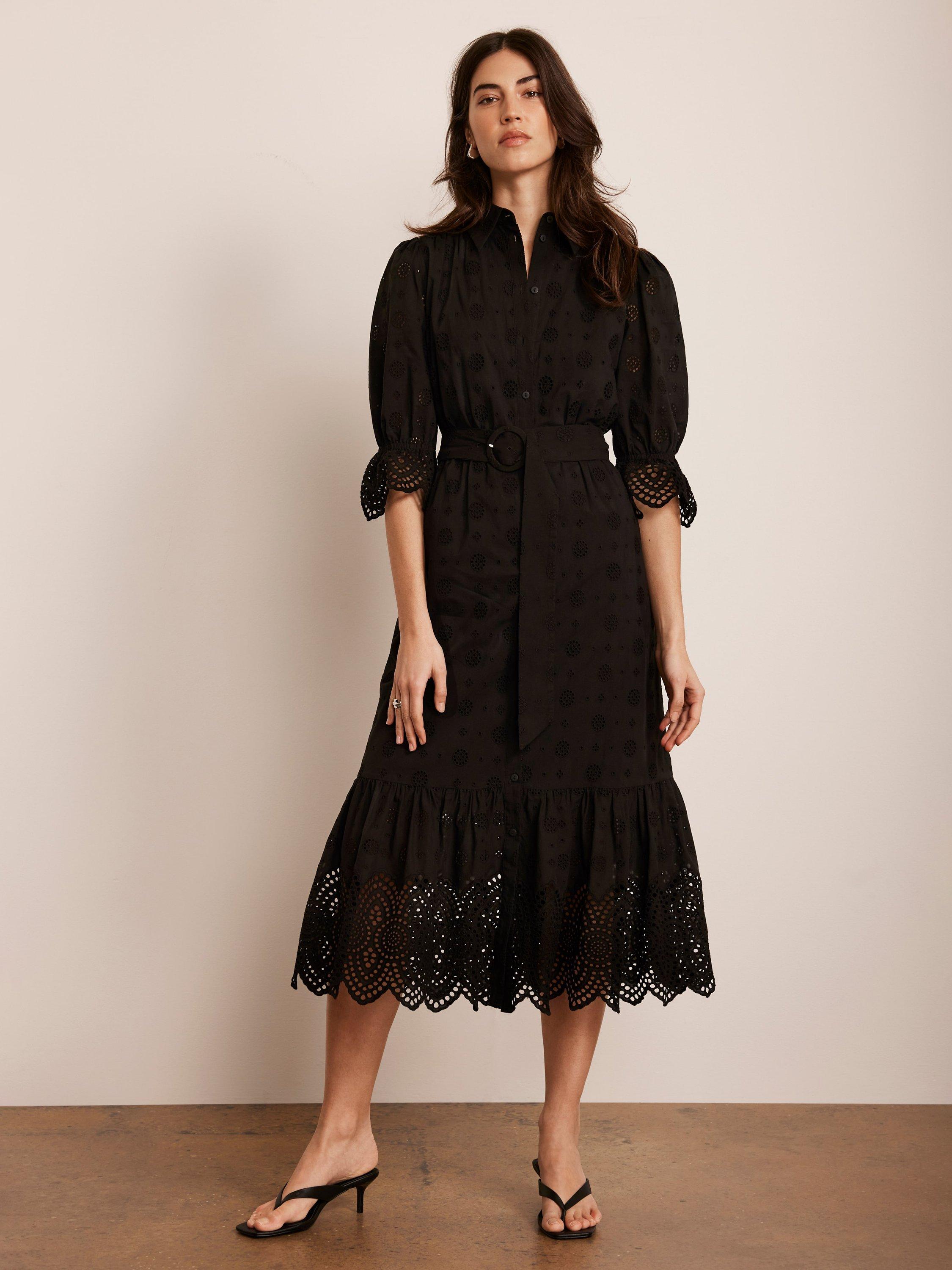 Product image 5 of 8, which shows Mint Velvet Broderie Anglaise Shirt Midi Dress, Black, 12
