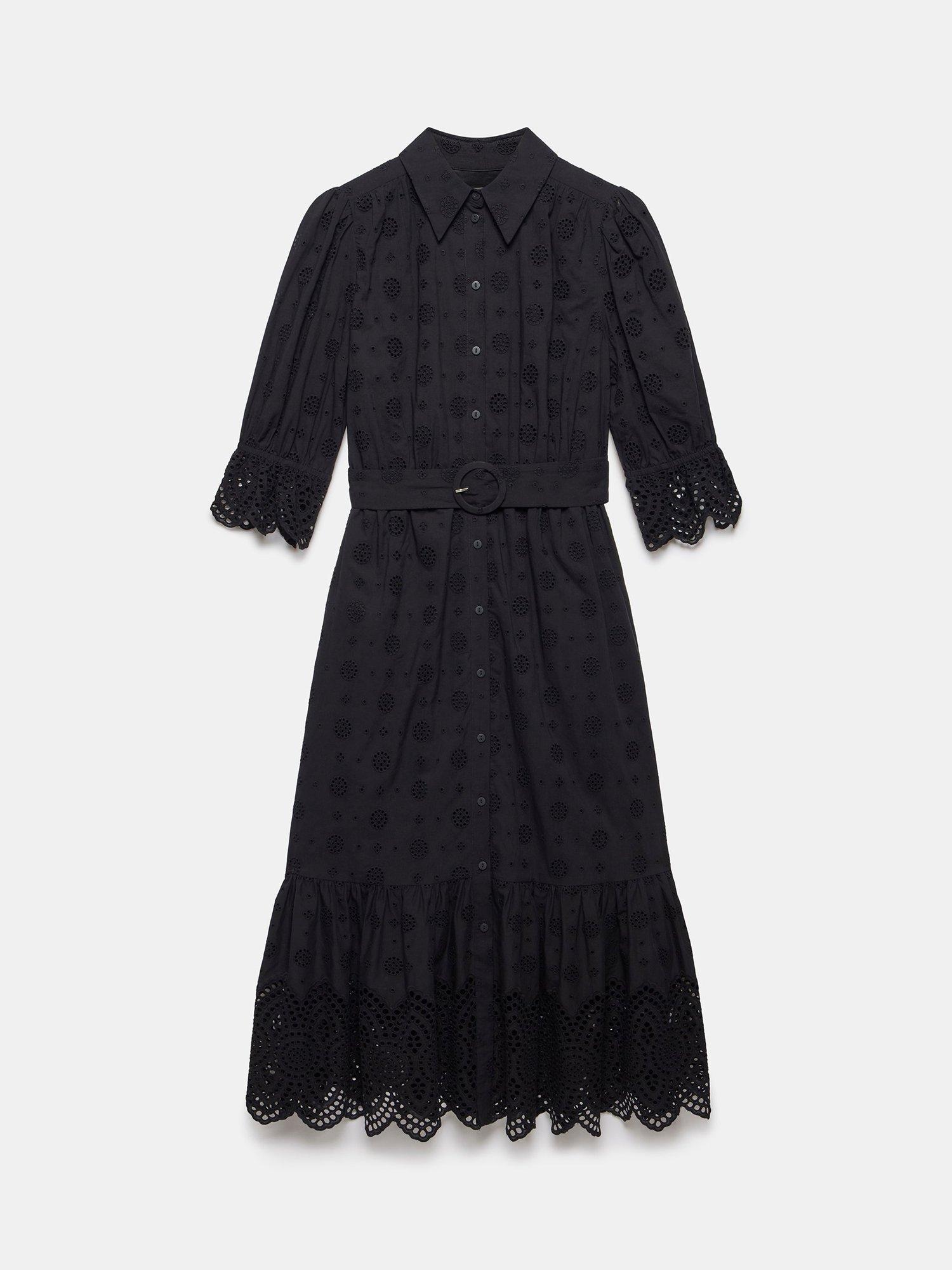 Product image 7 of 8, which shows Mint Velvet Broderie Anglaise Shirt Midi Dress, Black, 12